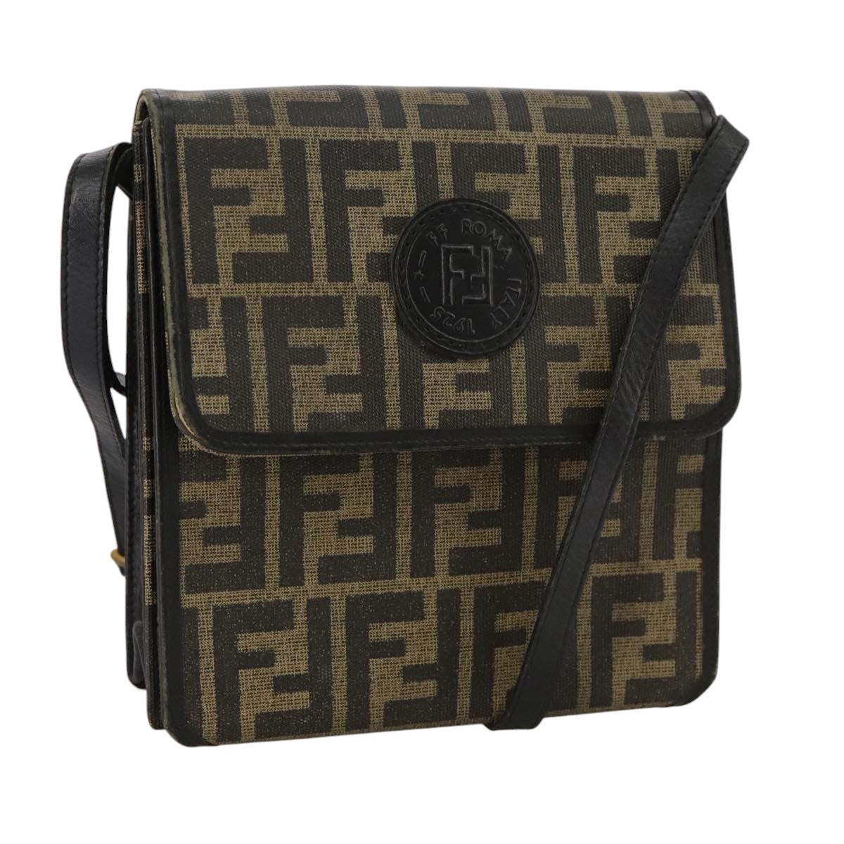 FENDI Zucca Canvas Shoulder Bag Brown Blackbs21574