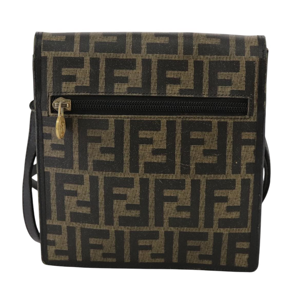 FENDI Zucca Canvas Shoulder Bag Brown Blackbs21574