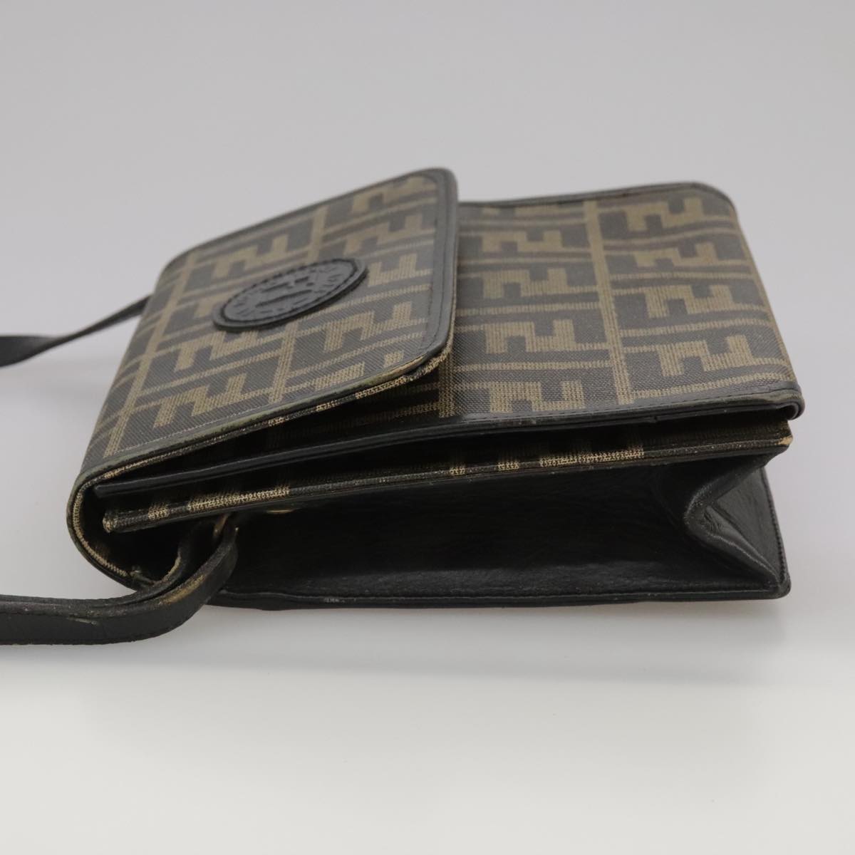 FENDI Zucca Canvas Shoulder Bag Brown Blackbs21574