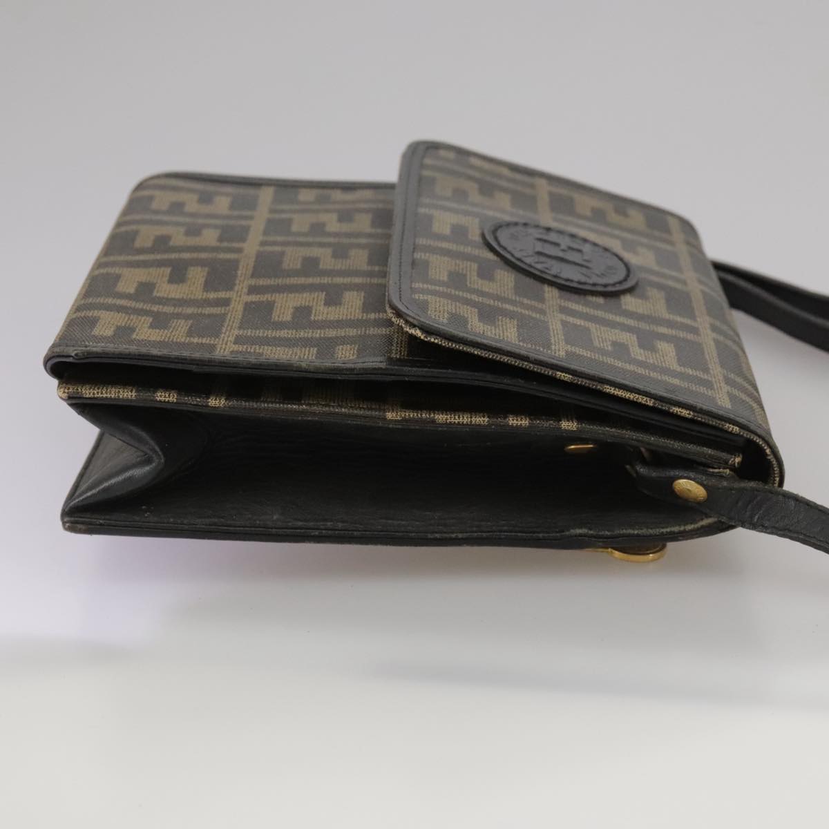 FENDI Zucca Canvas Shoulder Bag Brown Blackbs21574