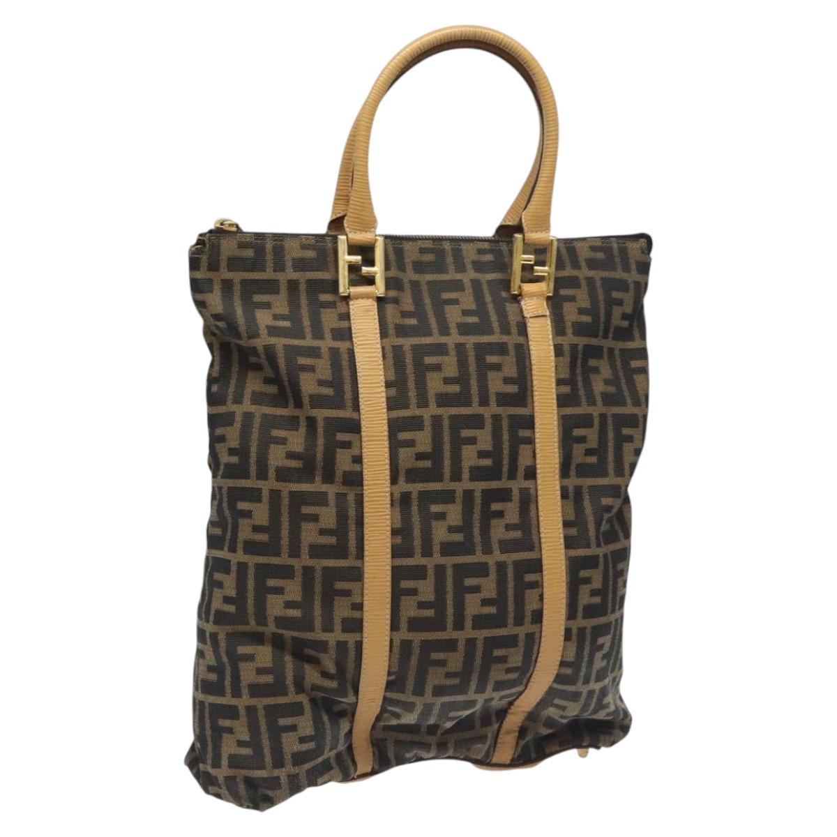 FENDI Zucca Canvas Tote Bag Brown Black goldbs22159