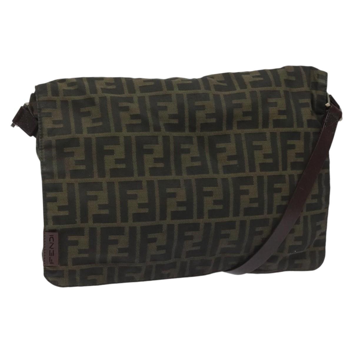 FENDI Zucca Canvas Shoulder Bag Brown Black Silverbs22190