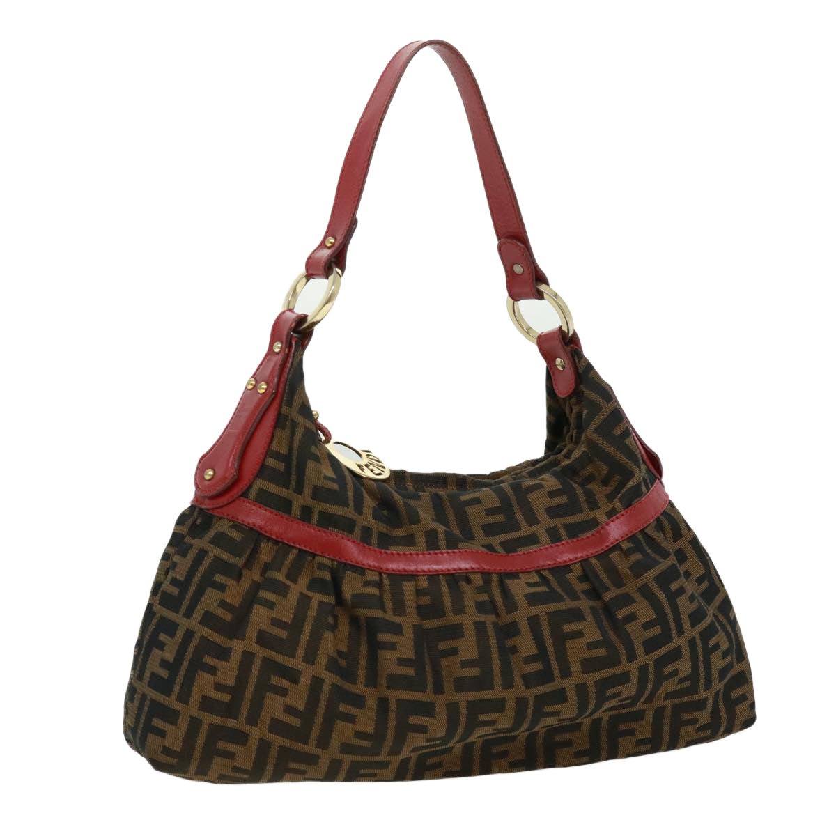 FENDI Zucca Canvas Shoulder Bag Brown Blackbs2858