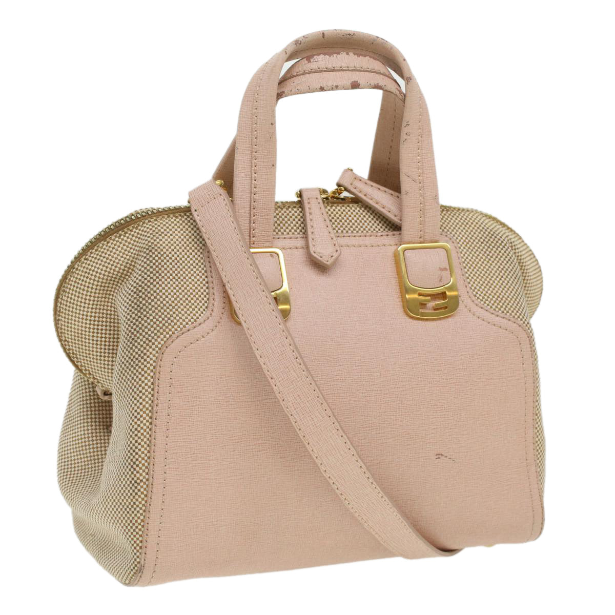 FENDI Hand Bag Leather Canvas 2way Pink bs3819