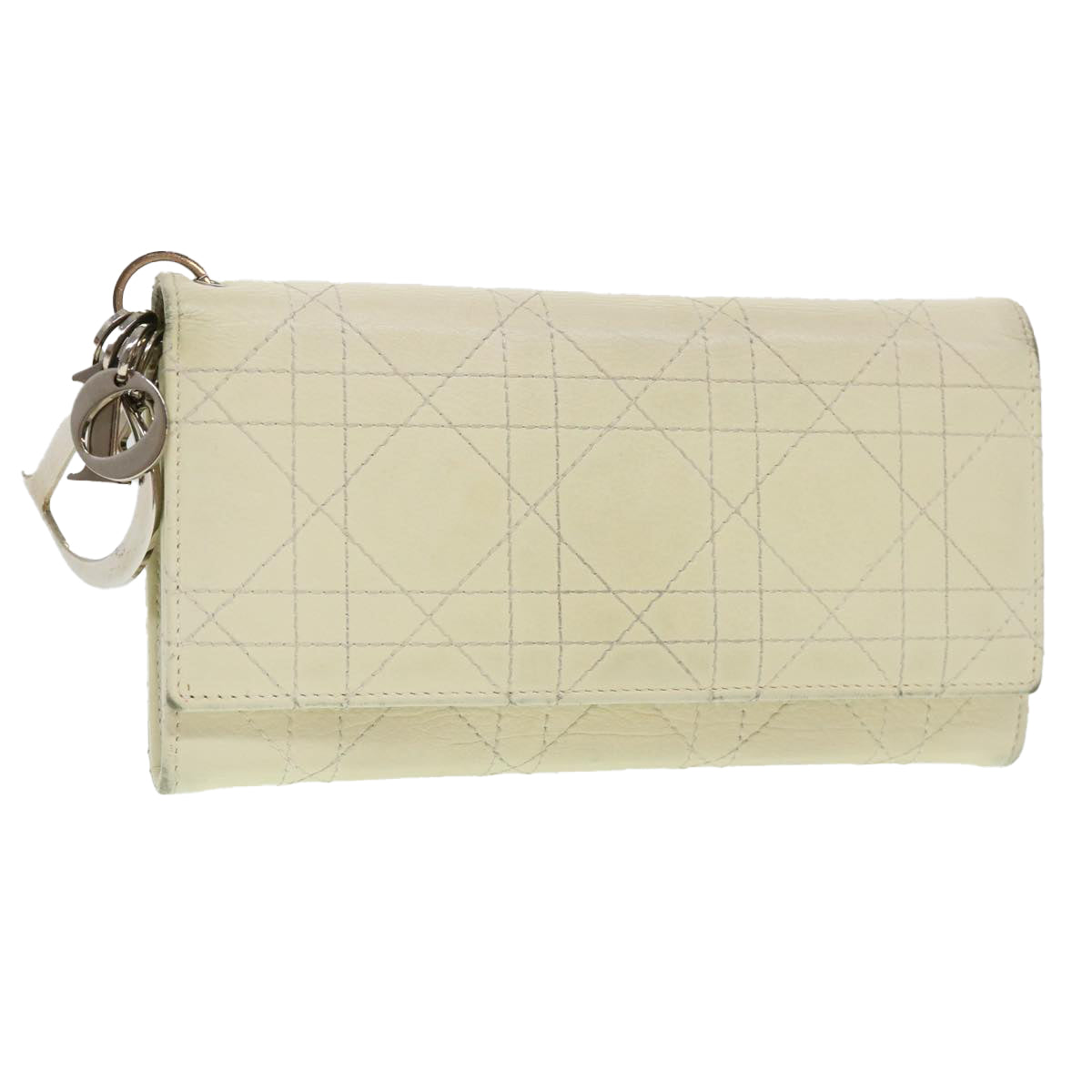 CHRISTIAN DIOR Lady Dior Canage Wallet Leather White bs4708