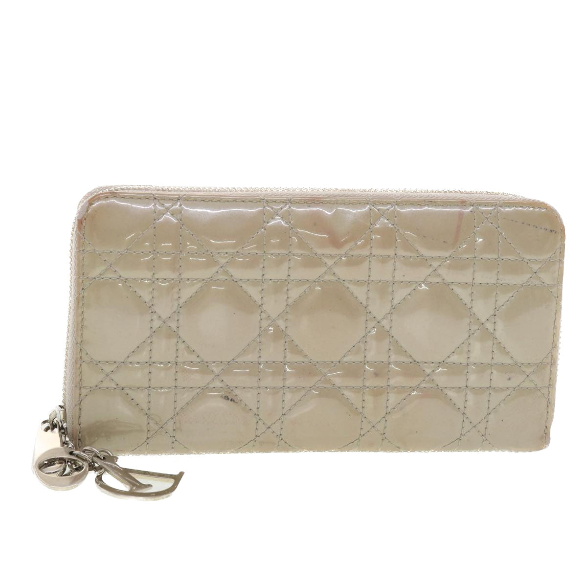 CHRISTIAN DIOR Lady Dior Wallet Patent leather Beige 02-LU-0172 bs4860