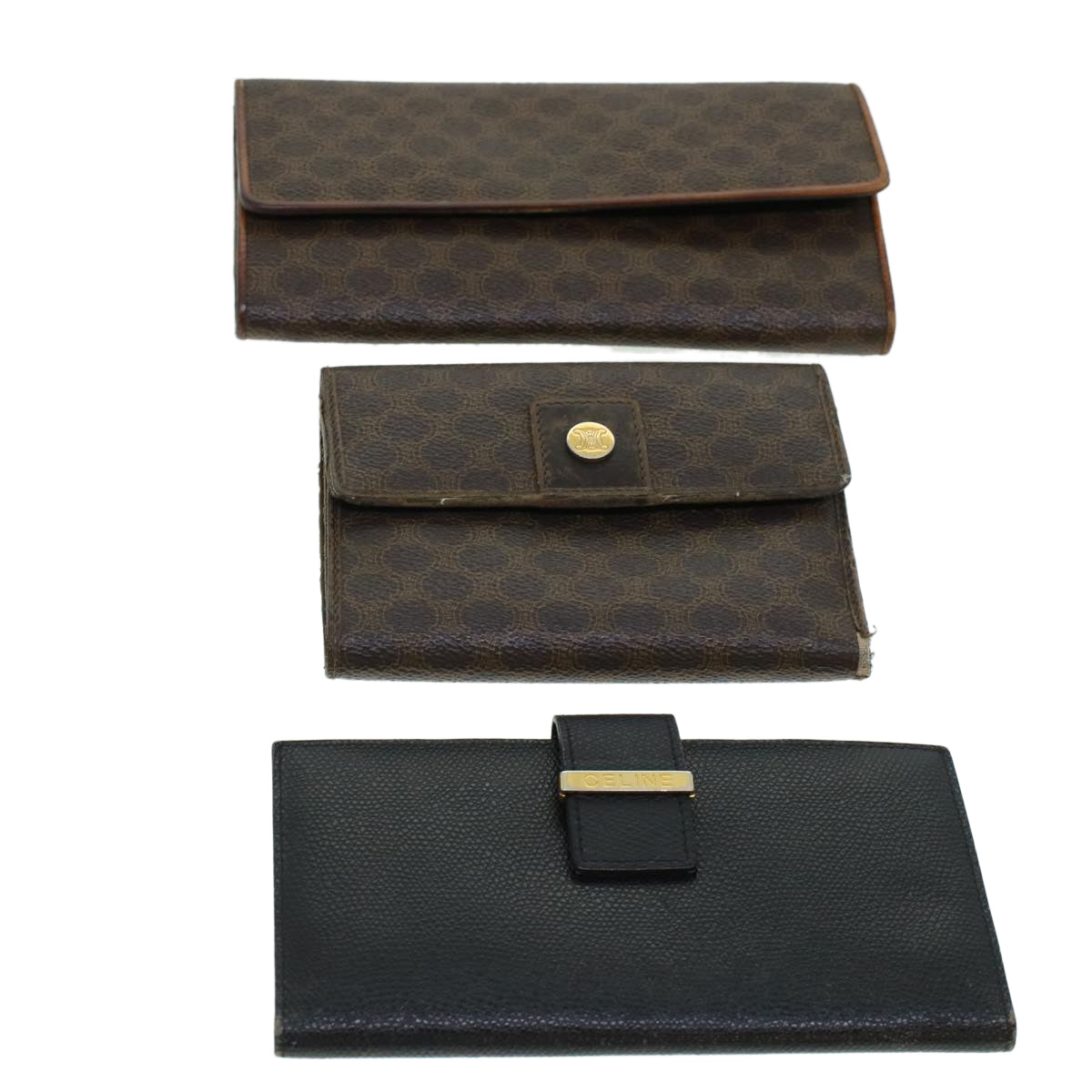 CELINE Macadam Canvas Wallet PVC Leather 3Set Brown Black 5381