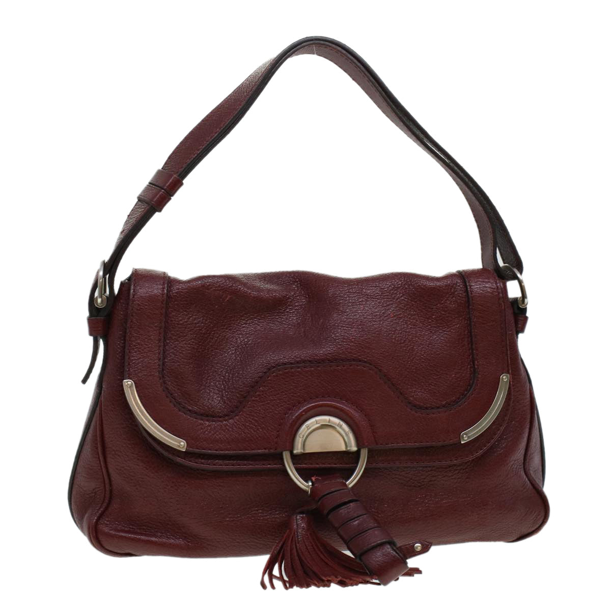 CELINE Fringe Shoulder Bag Leather Red 5797