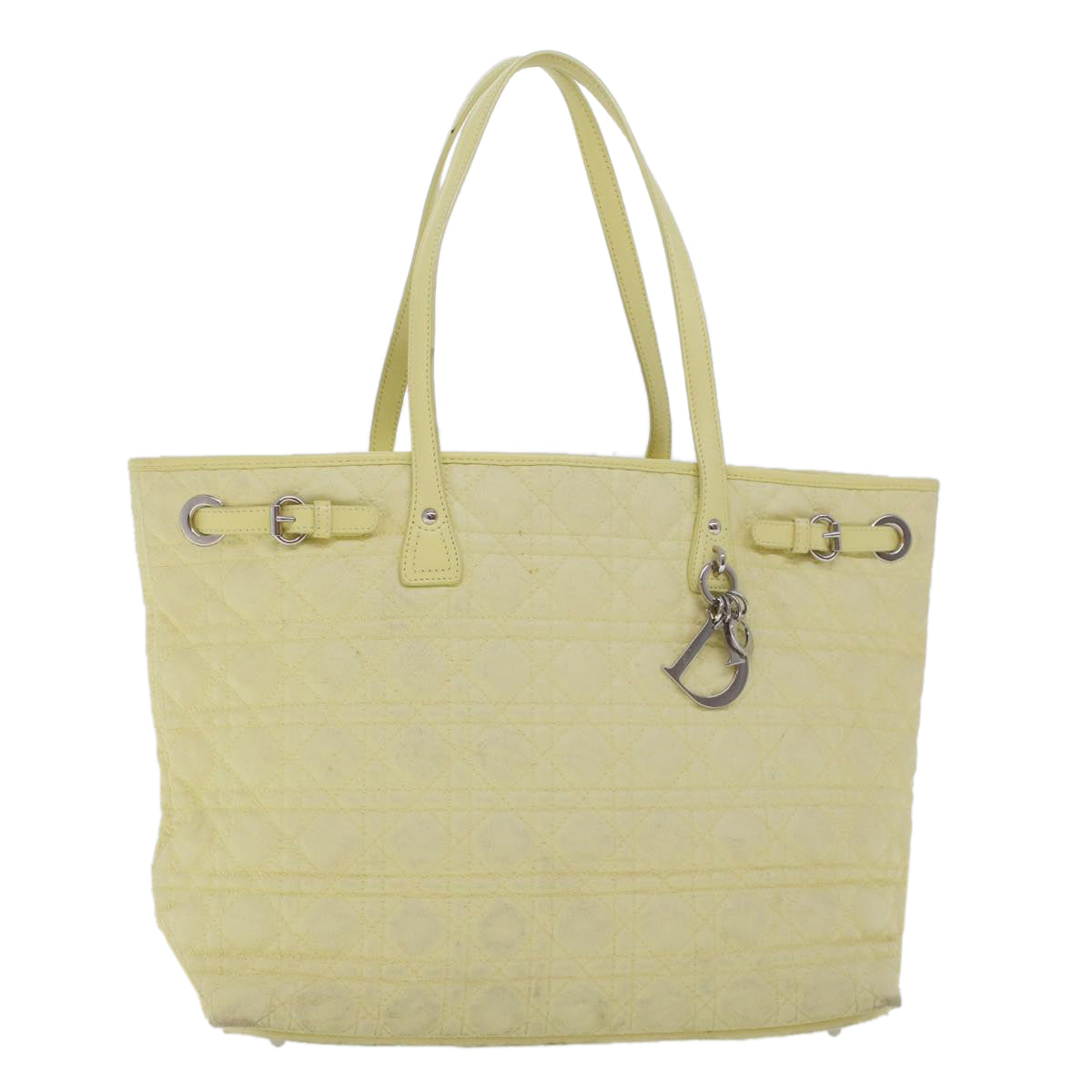 CHRISTIAN DIOR Lady Dior Canage Tote Bag ted Canvas Yellow bs5871