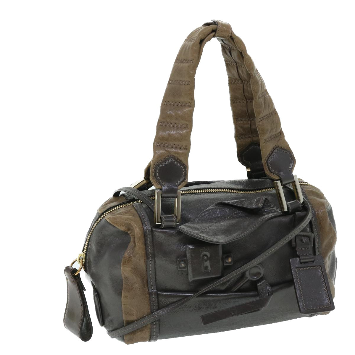 Chloe Shoulder Bag Leather 2way Gray Brown bs7495