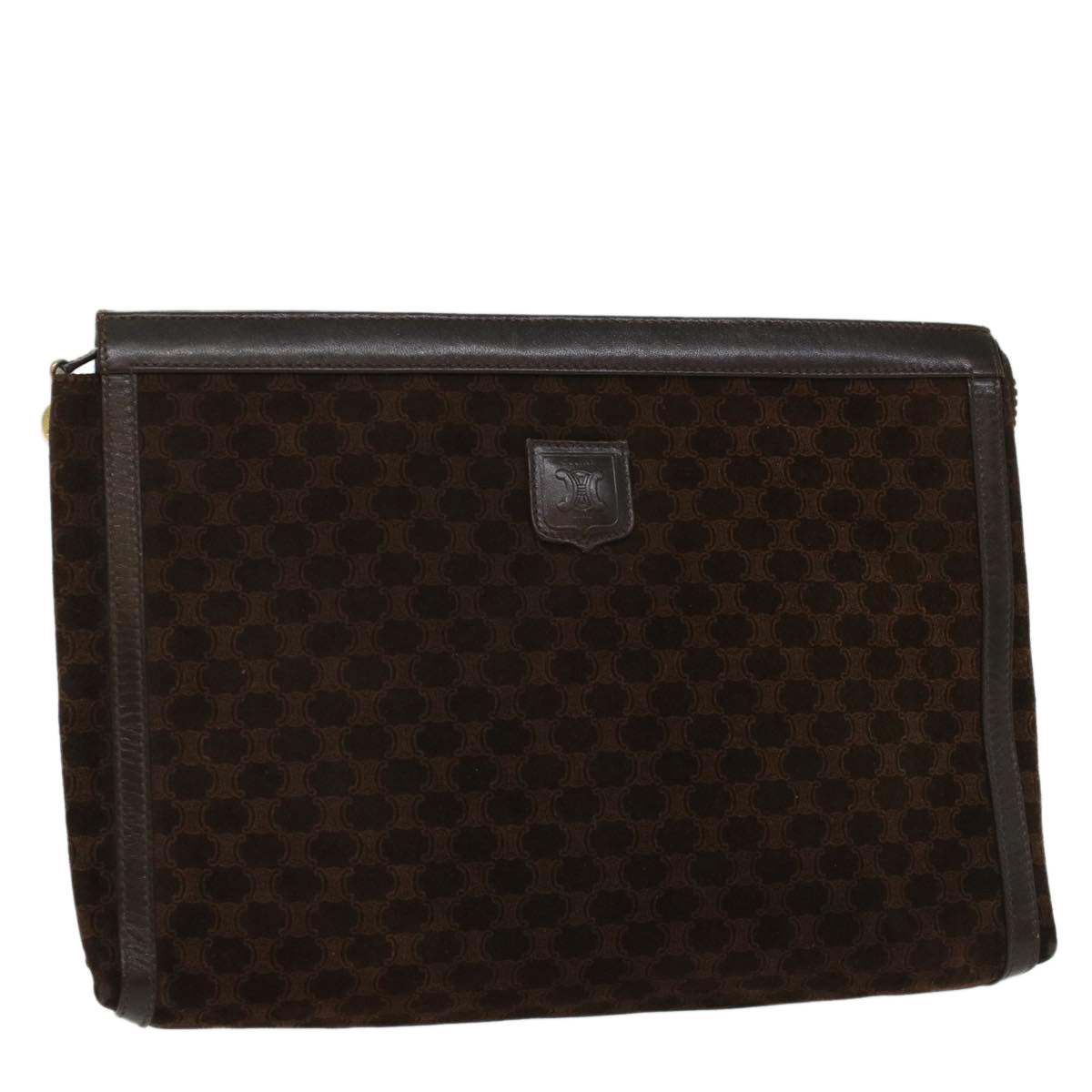 CELINE Macadam Canvas Clutch Bag Leather Brown Auth bs7545