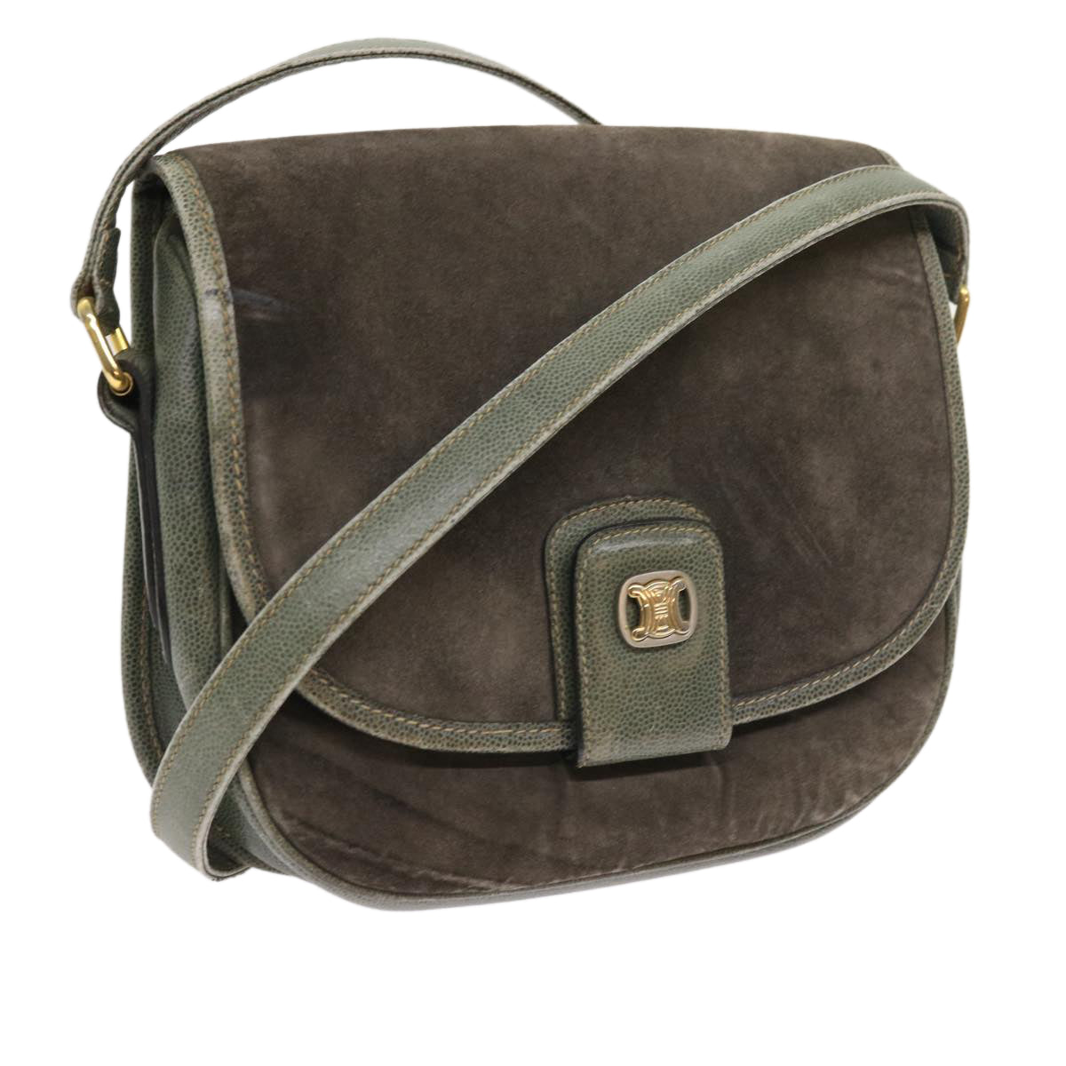 CELINE Shoulder Bag Suede Gray 8616