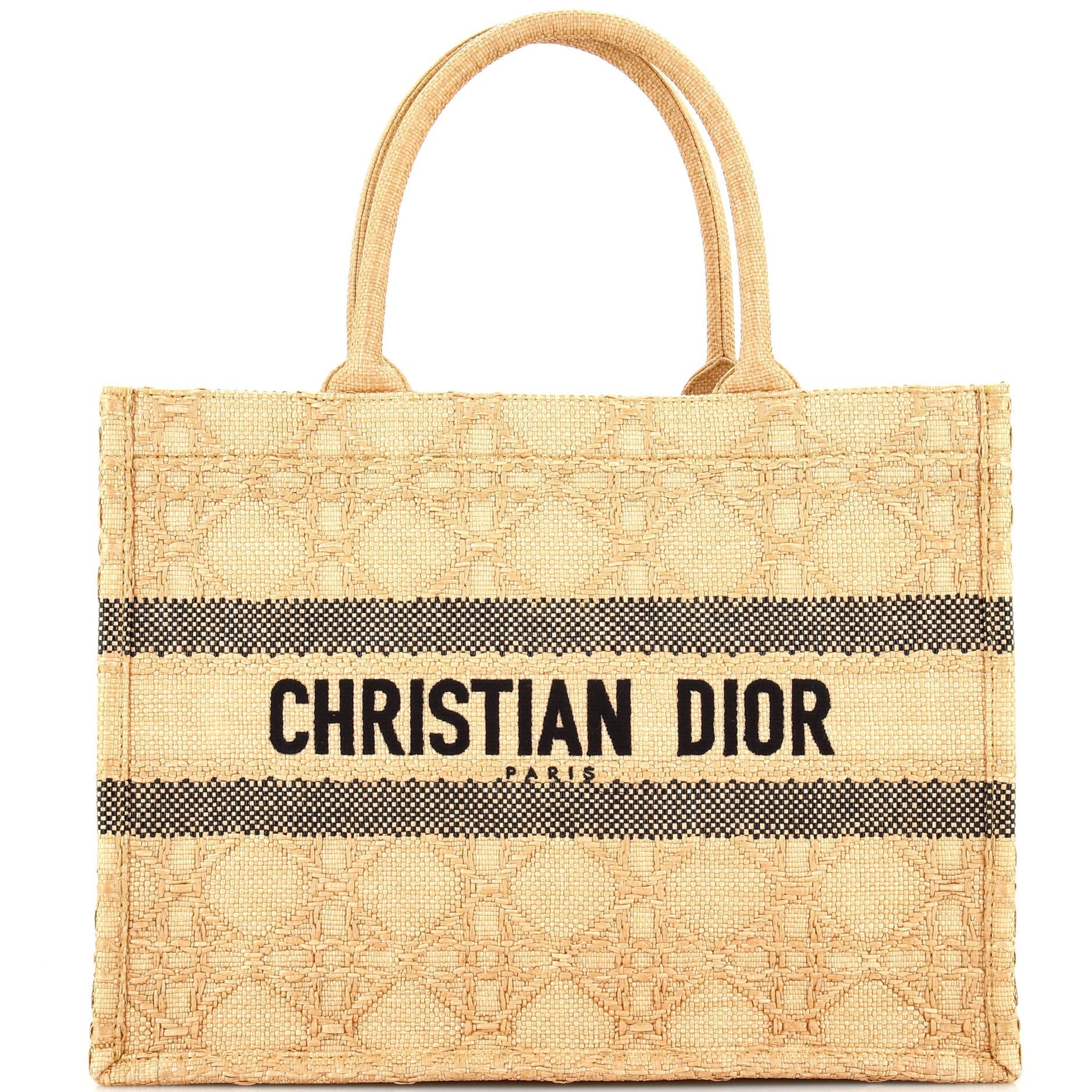 Dior Book Tote Cannage Embroidered Raffia Medium