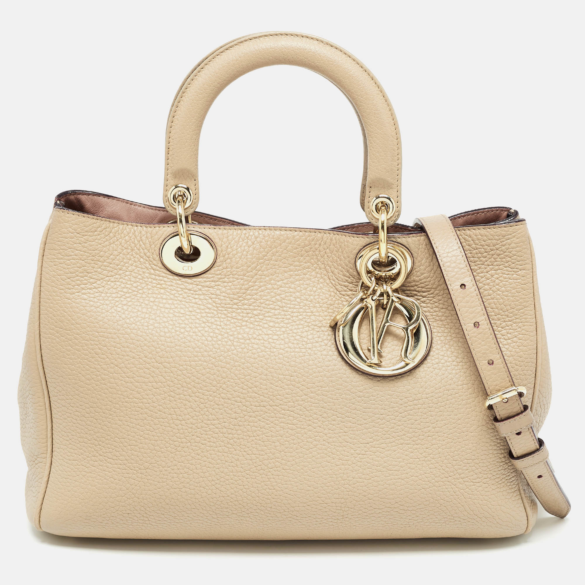 Dior Beige Leather Medium Diorissimo Shopper Tote
