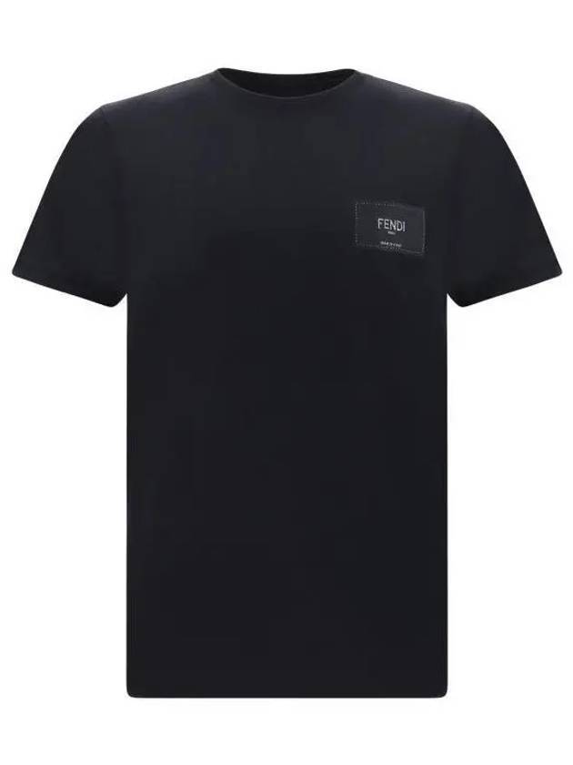 Fendi Embroidered Logo Jersey Cotton Short Sleeve T-Shirt Black