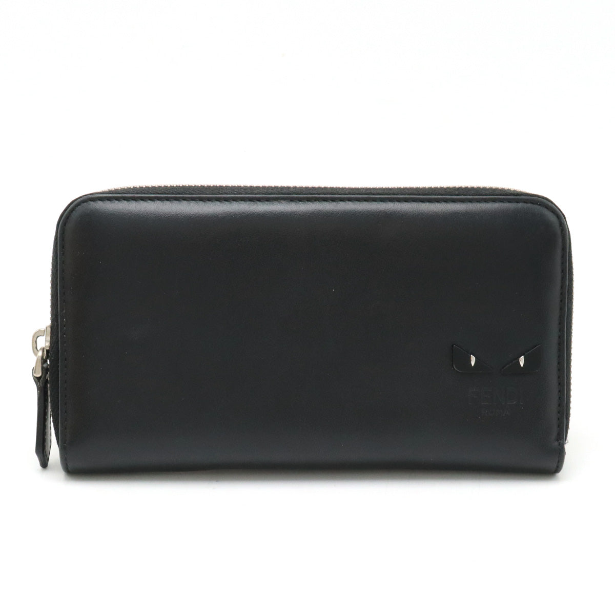 FENDI FENDI Monster Bugs Round Fassner Long Wallet Leather Black Black Silver Gold 7M0210