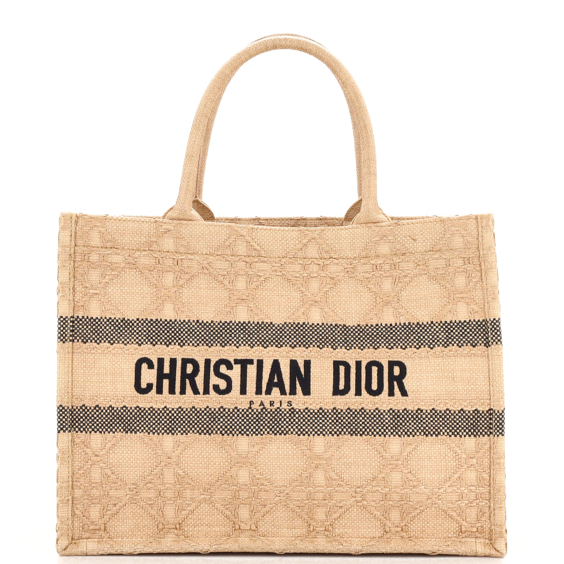 Dior Book Tote Cannage Embroidered Raffia Medium