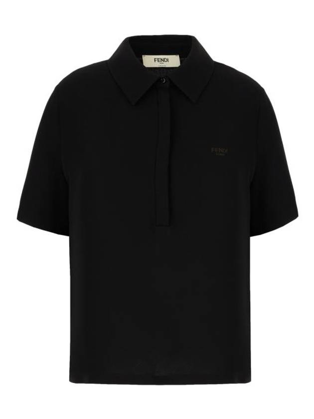 Fendi Cady Jersey Silk Polo Shirt Black