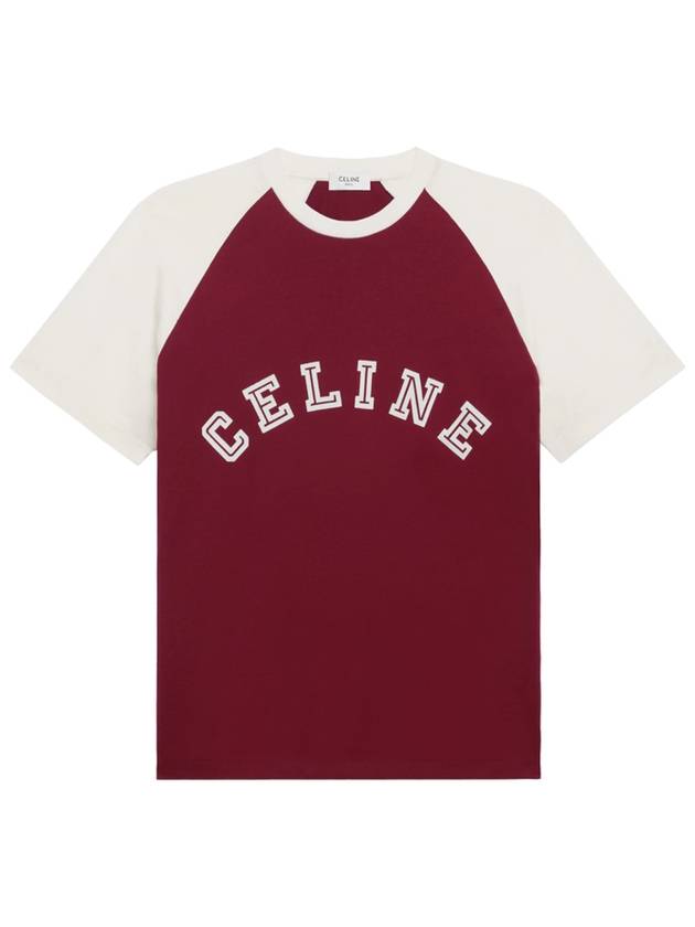 CELINE Flocking Loose Short Sleeve T-Shirt White Vintage Burgundy