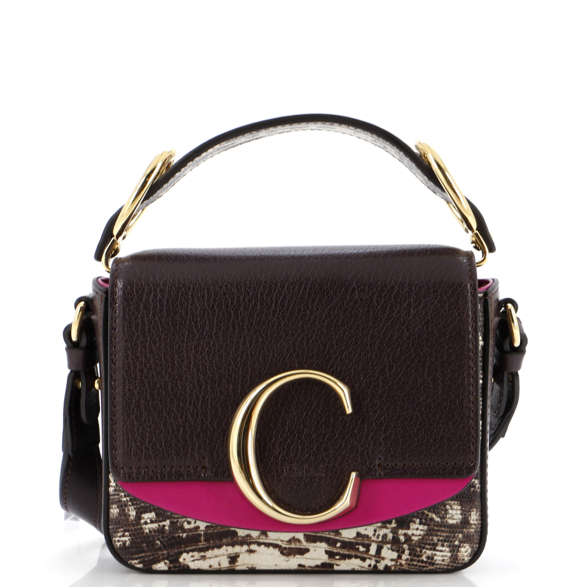 Chloe C Flap Bag Leather with Lizard Embossed Detail Mini