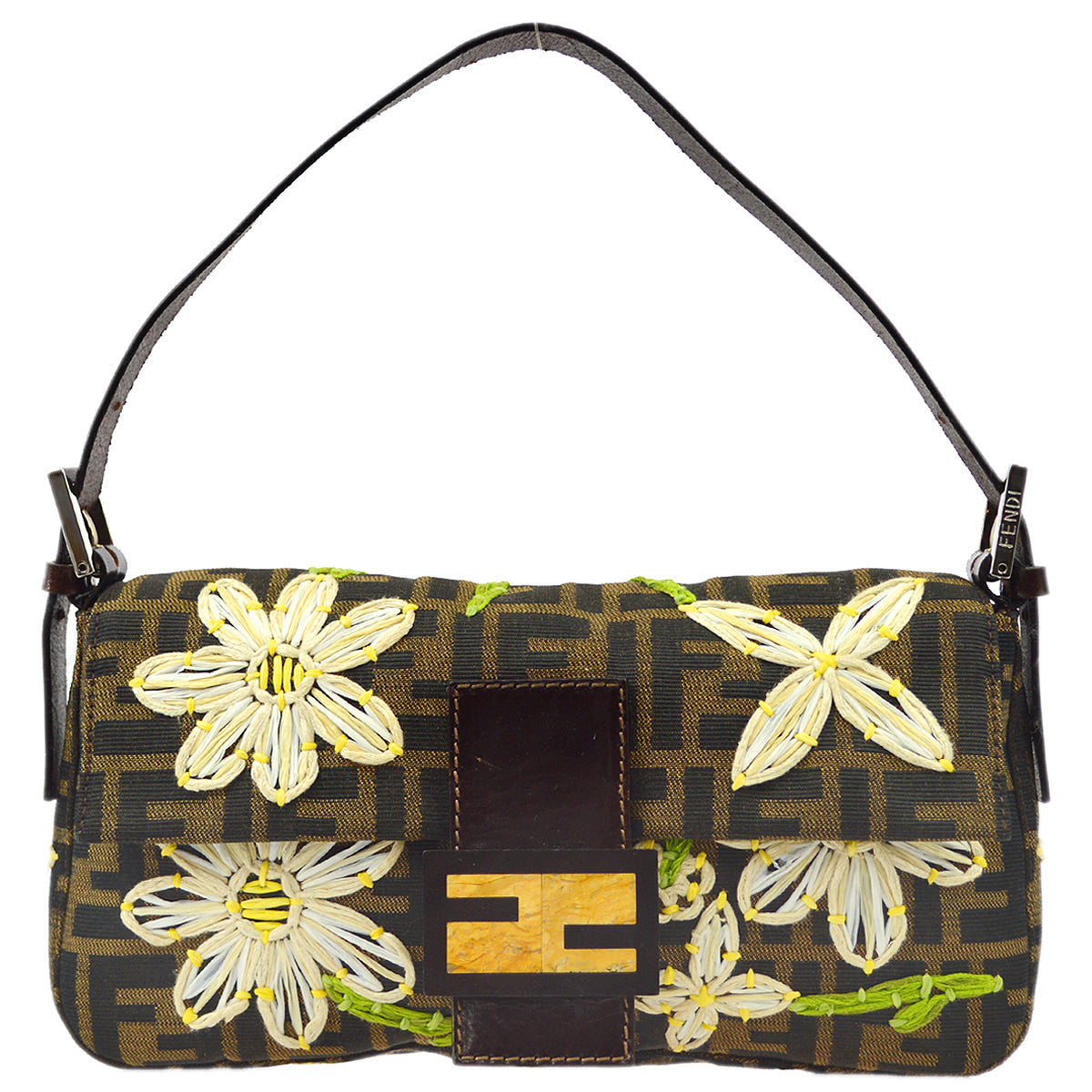 Fendi Brown Embroidered Zucca Baguette Handbag