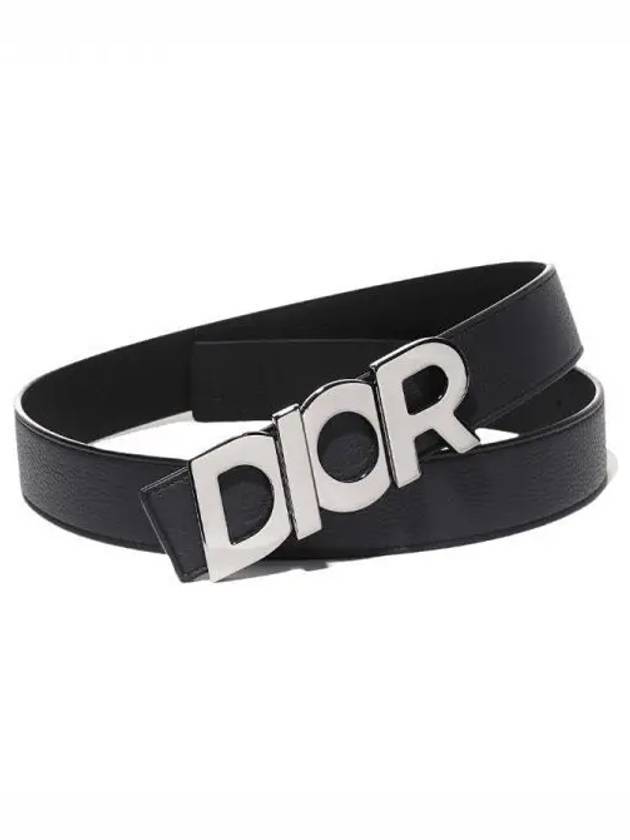 Silver Logo Buckle Leather Belt Black Dior