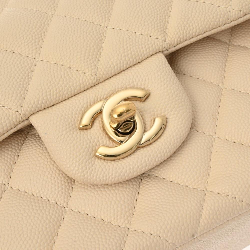 Beige Leather Chanel Flap Bag