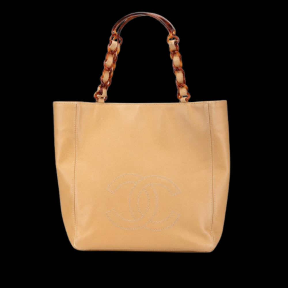 Beige Leather Chanel Tote