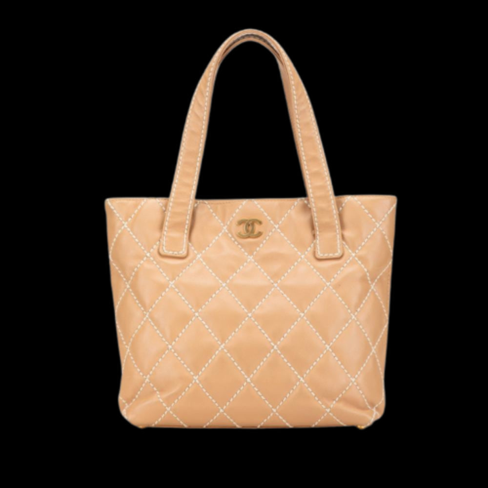 Beige Leather Chanel Tote