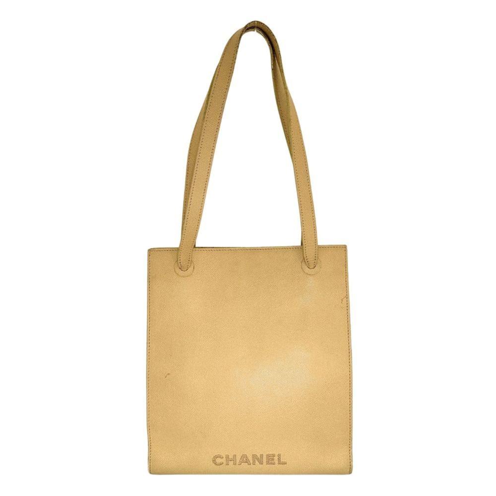 Beige Leather Chanel Tote