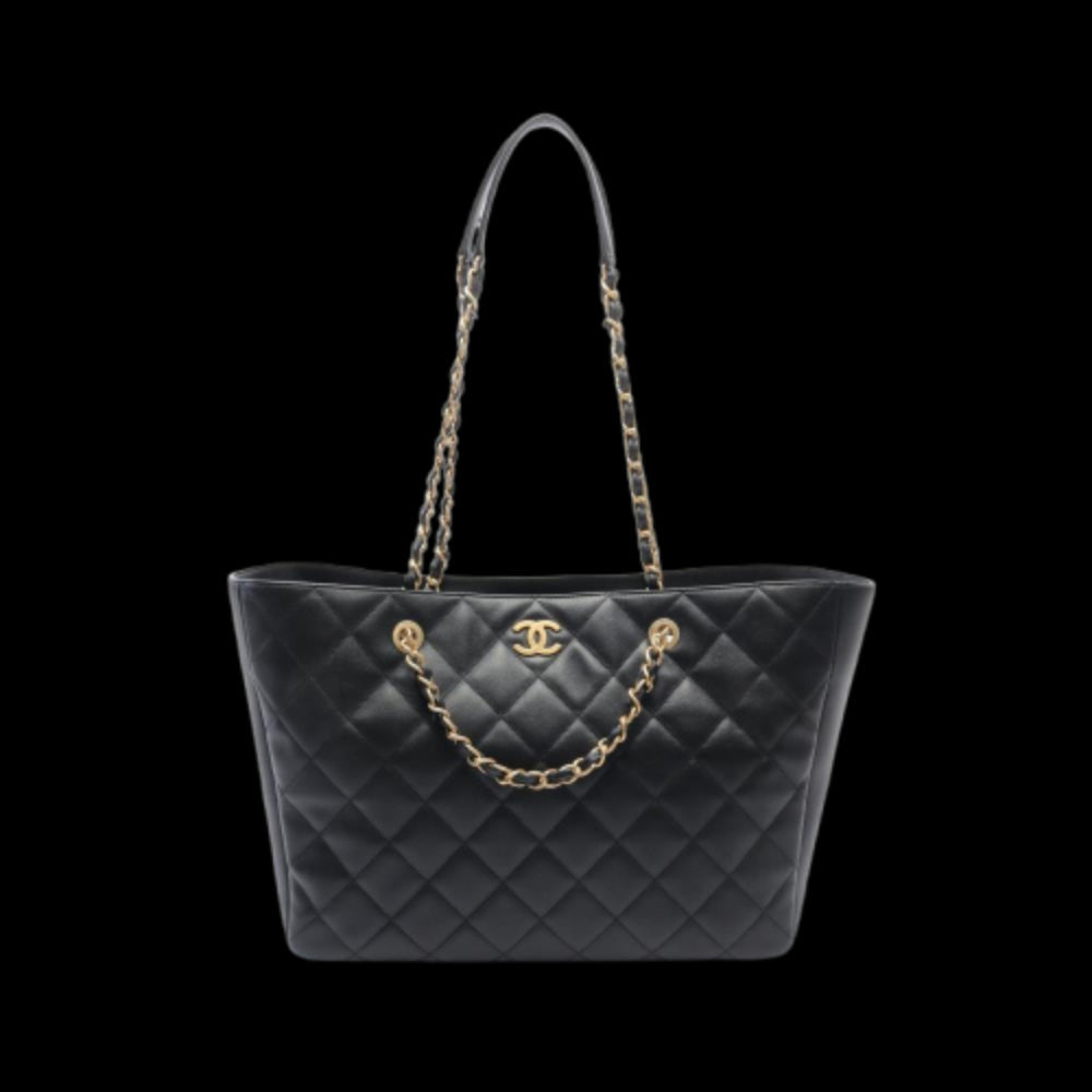 Black Leather Chanel Tote