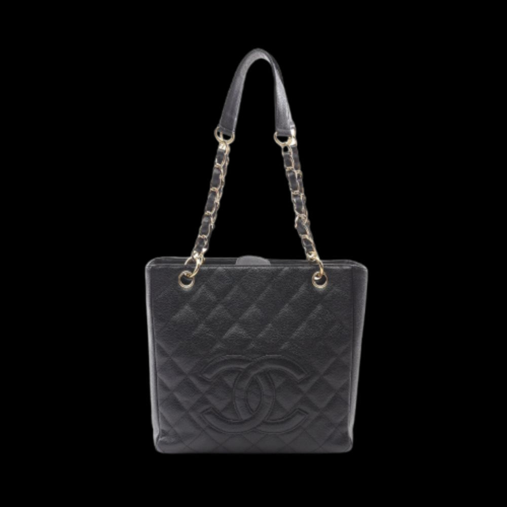 Black Leather Chanel Tote