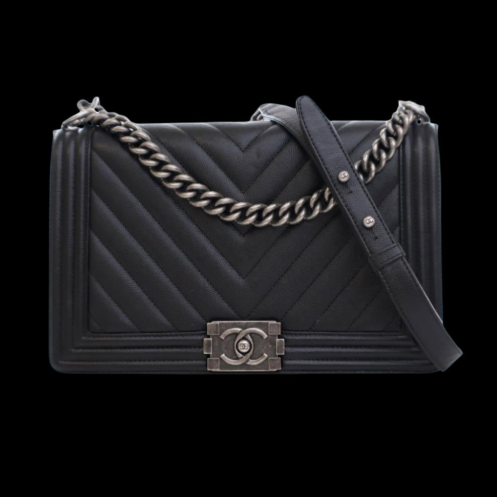Black Leather Chanel Flap Bag