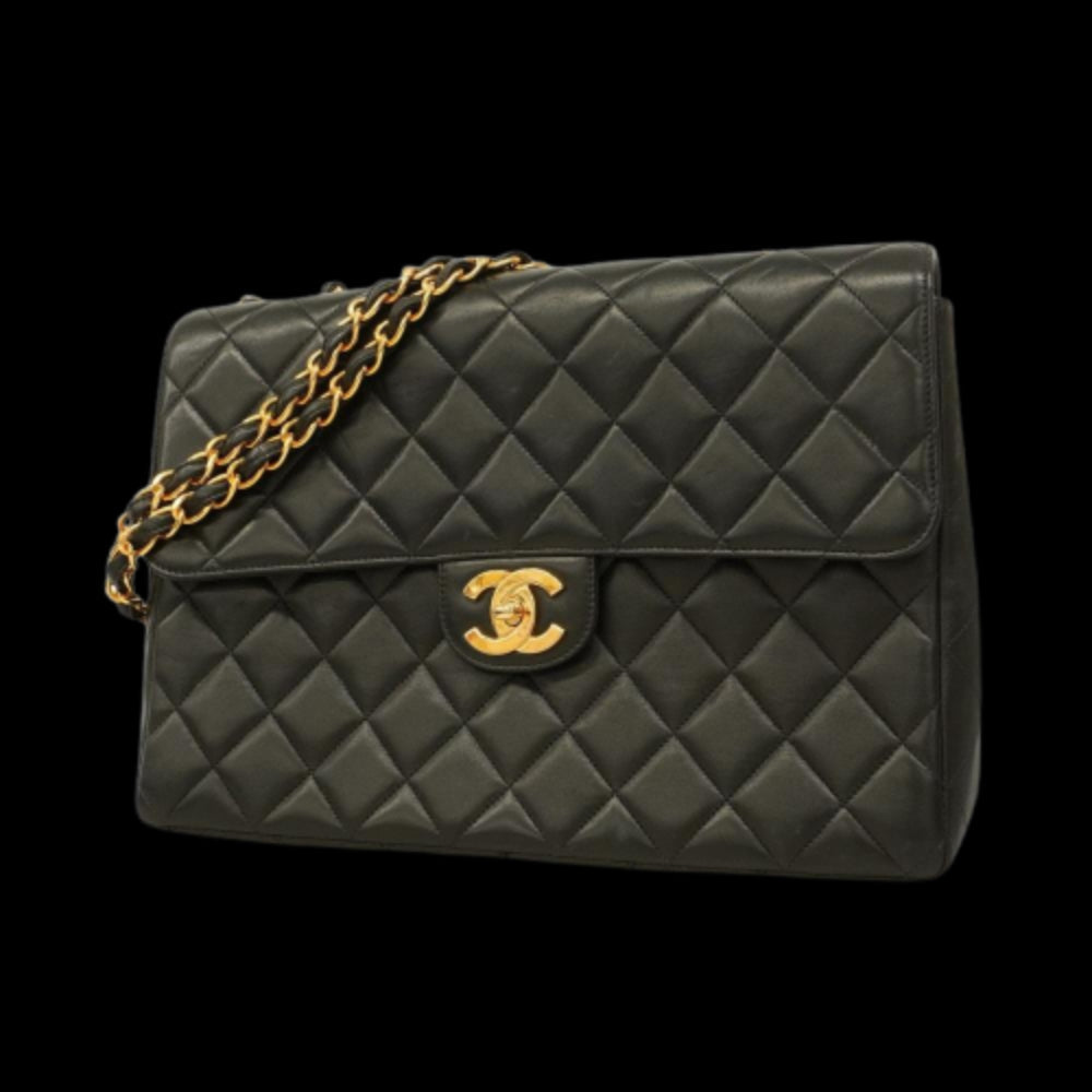 Black Leather Chanel Shoulder Bag