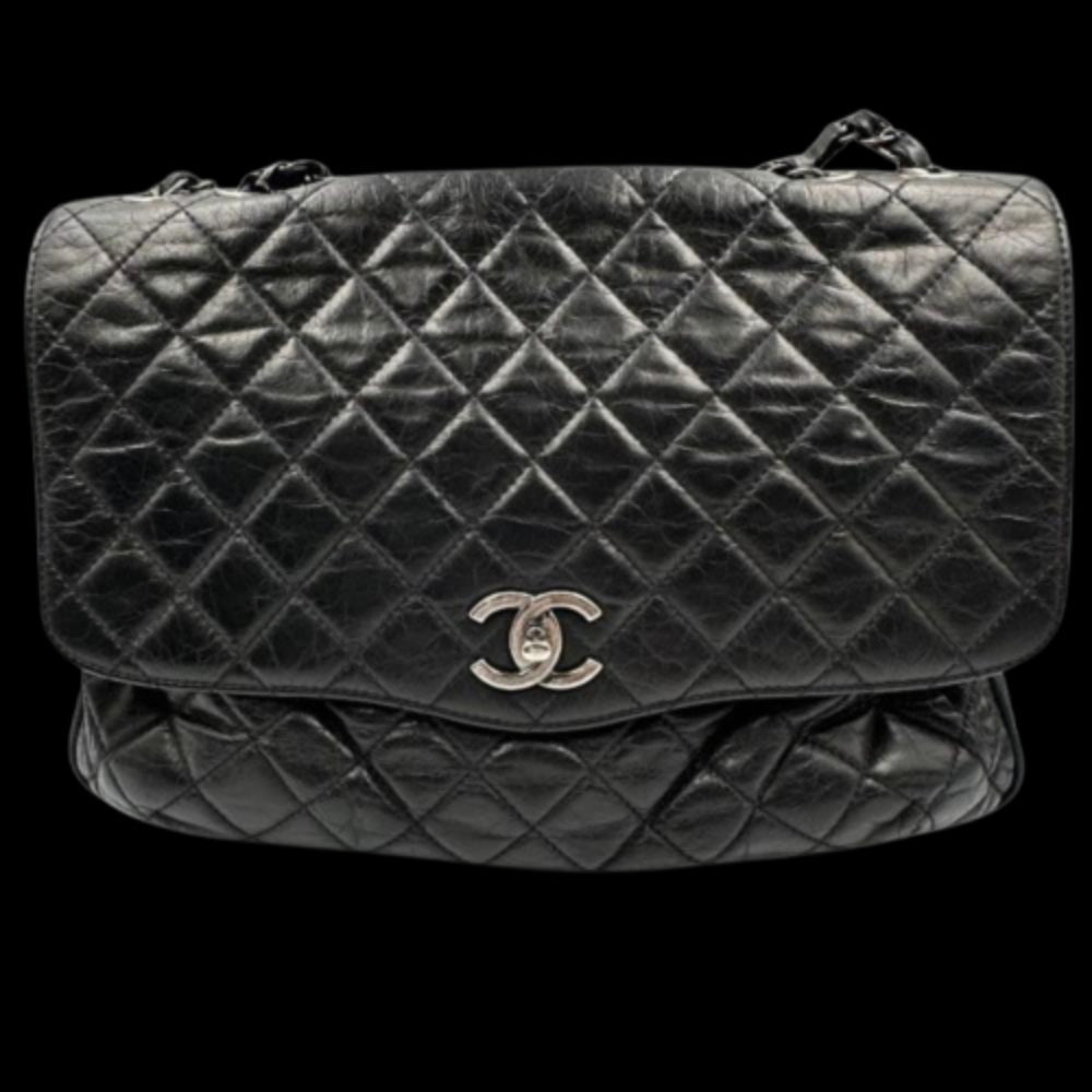 Black Leather Chanel Shoulder Bag