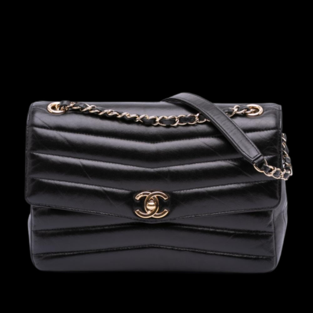 Black Leather Chanel Flap Bag