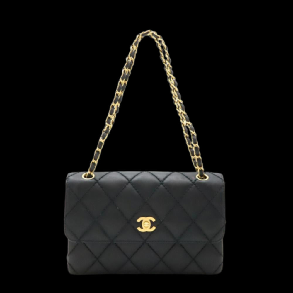 Black Leather Chanel Shoulder Bag
