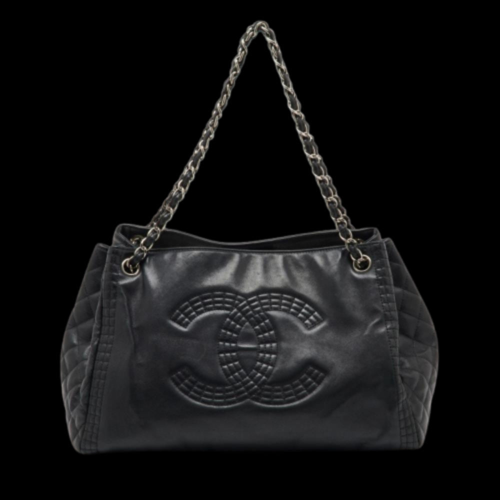 Black Leather Chanel Tote