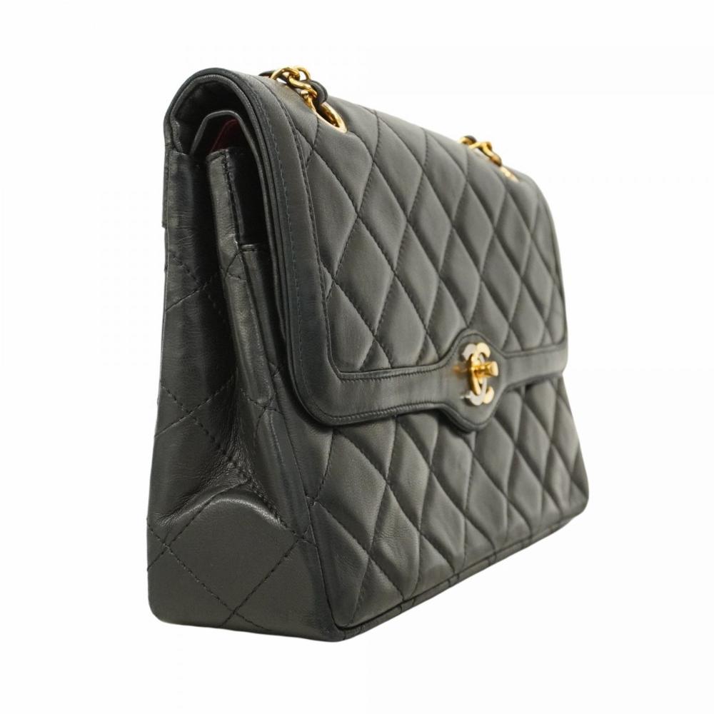 Black Leather Chanel Flap Bag