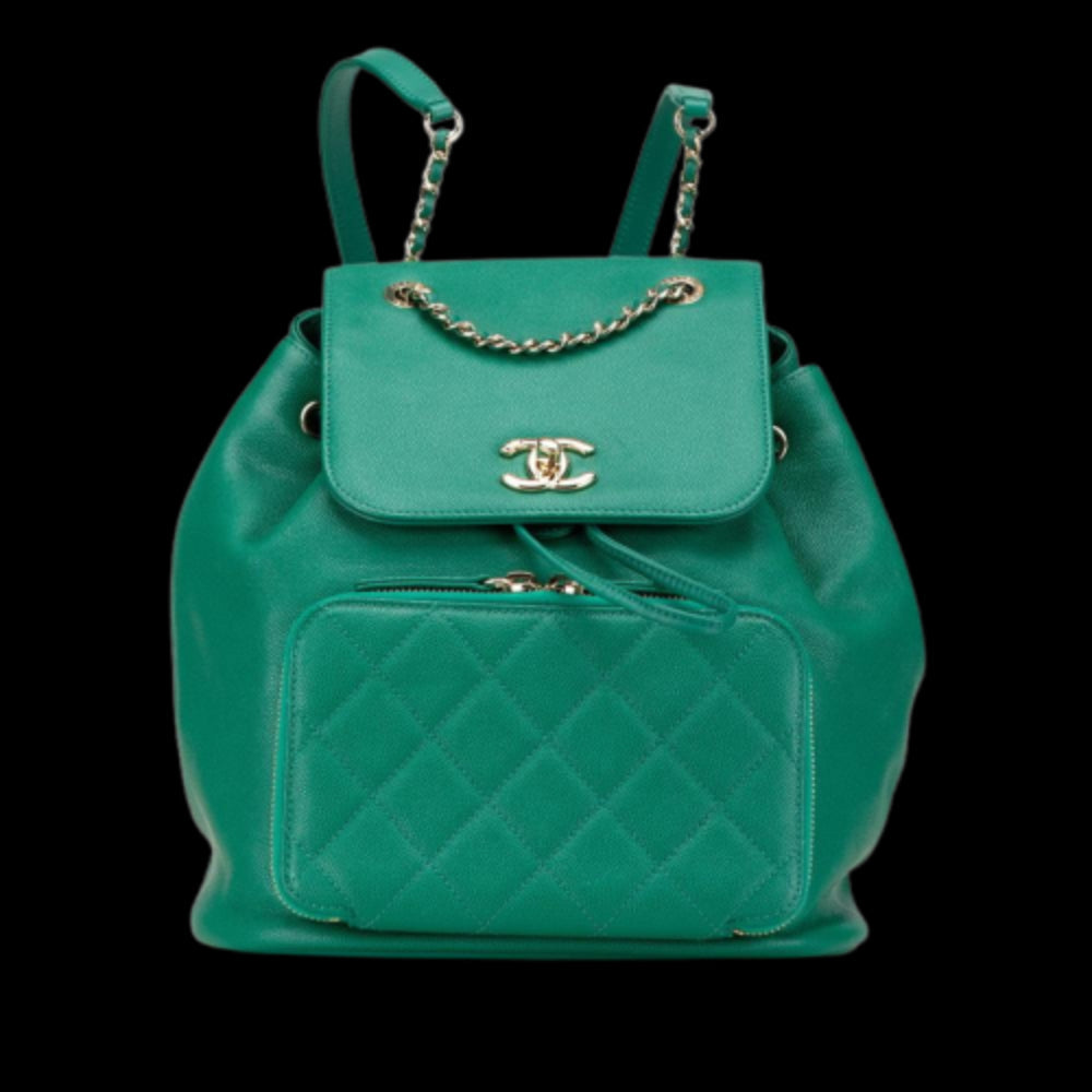 Green Leather Chanel Backpack