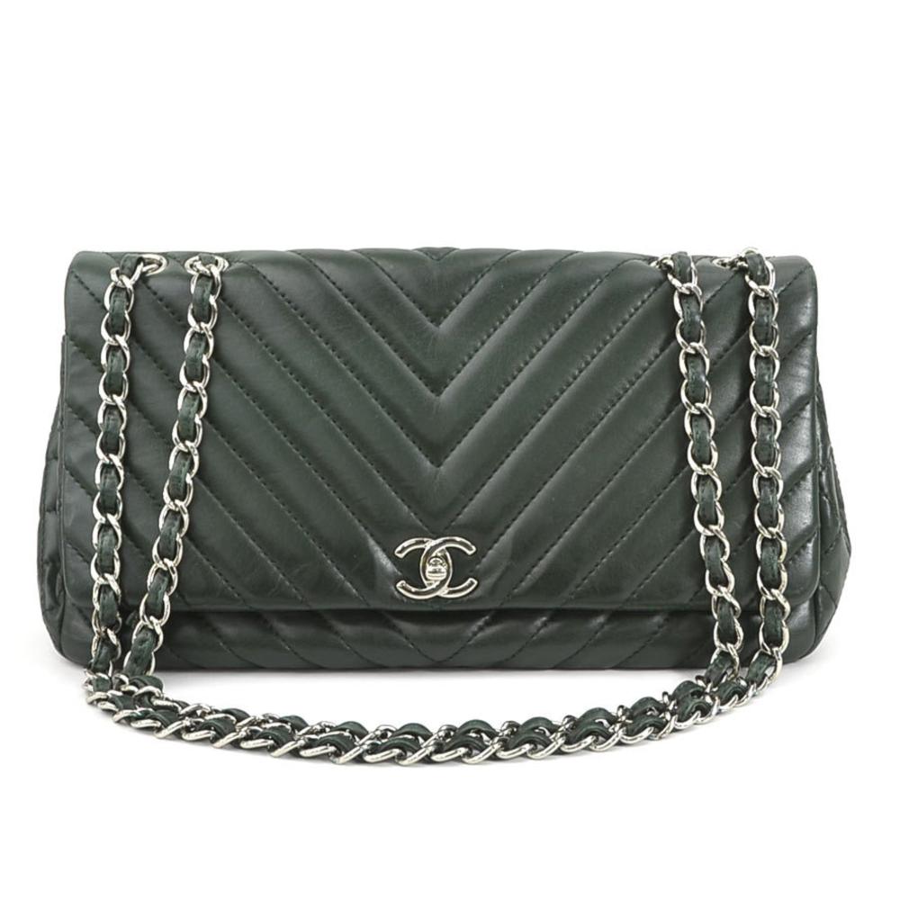 Green Leather Chanel Shoulder Bag