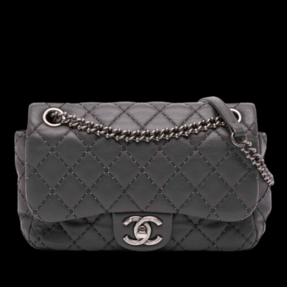 Grey Leather Chanel Shoulder Bag