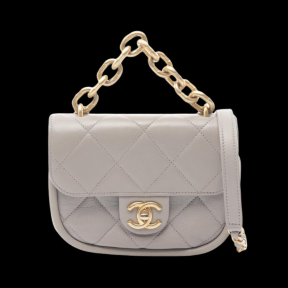Grey Leather Chanel Shoulder Bag