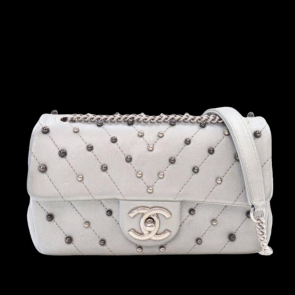 Silver Leather Chanel Flap Bag