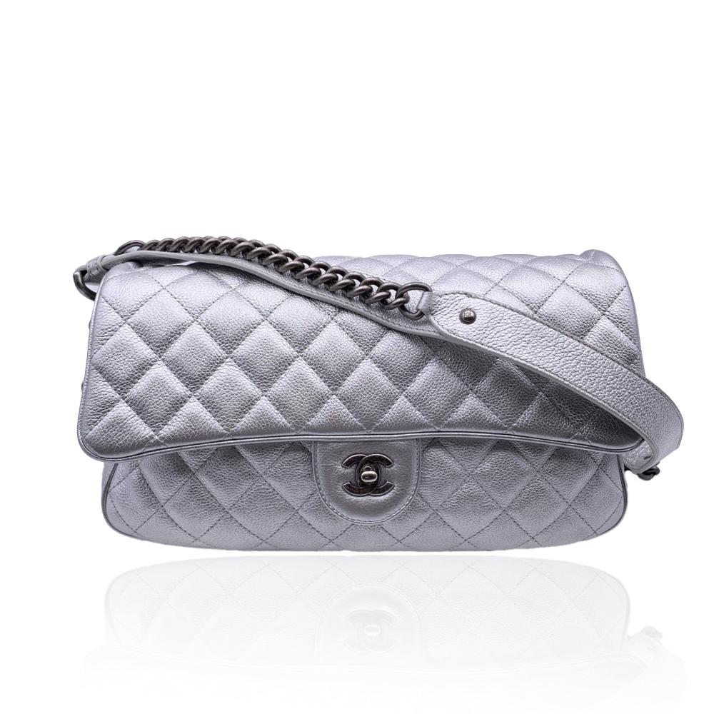 Silver Leather Chanel Flap Bag
