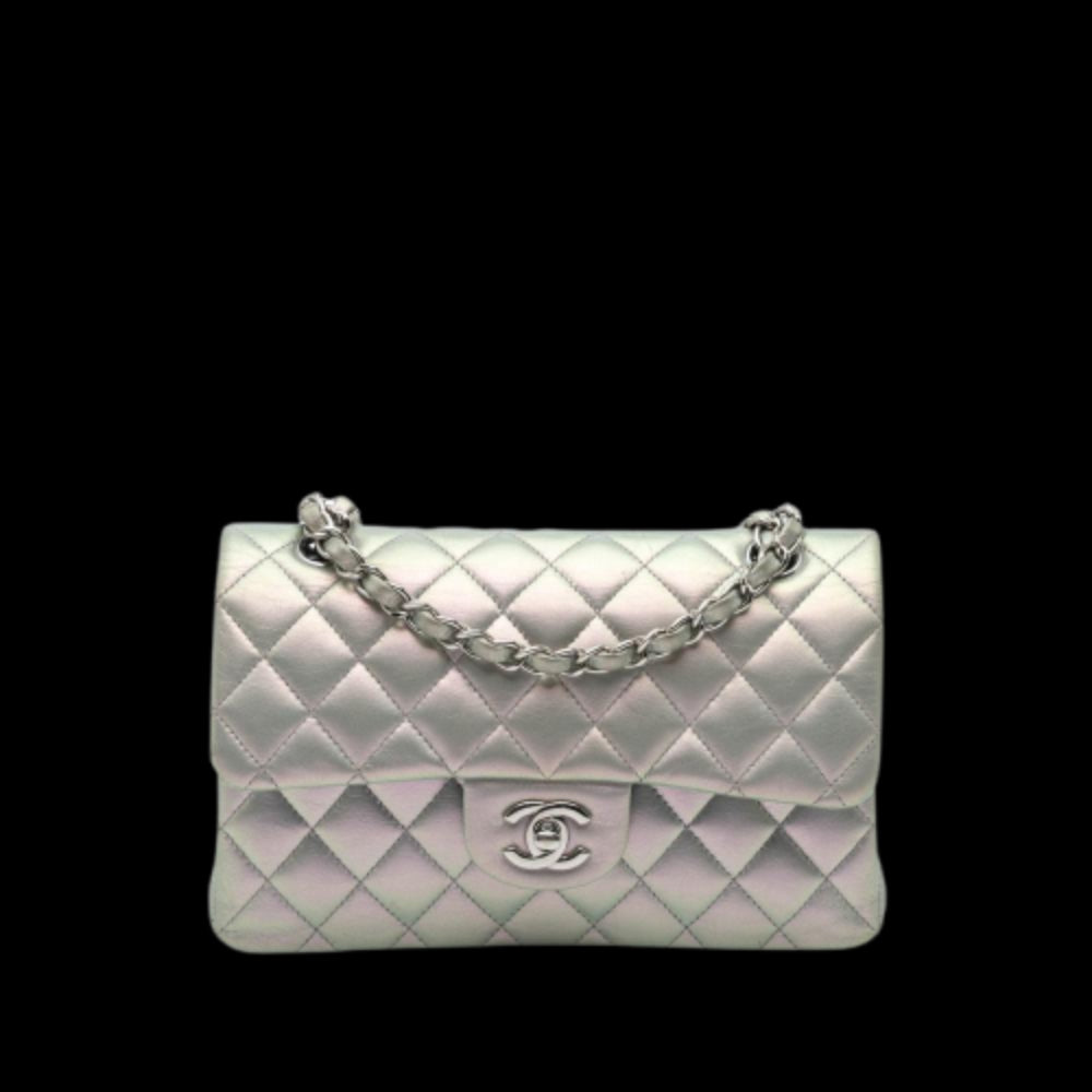 Silver Leather Chanel Flap Bag