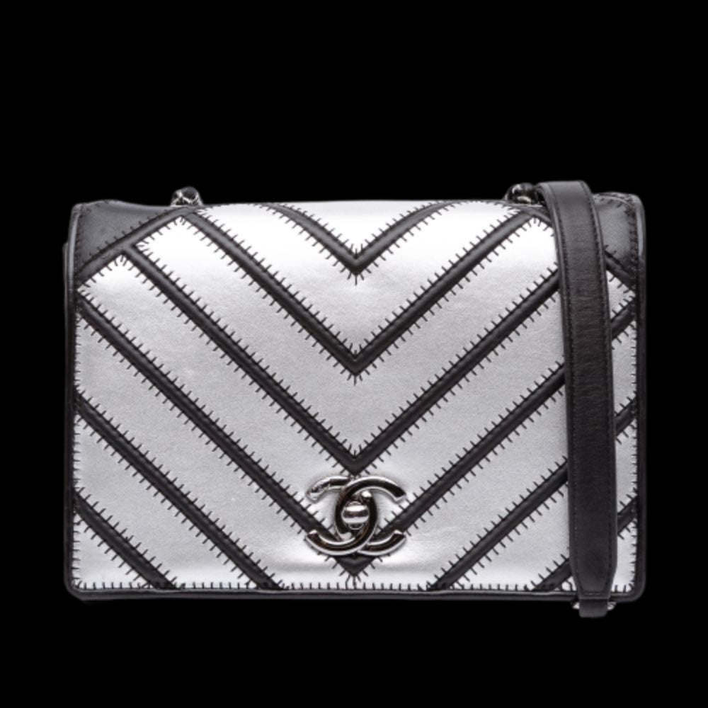 Silver Leather Chanel Flap Bag