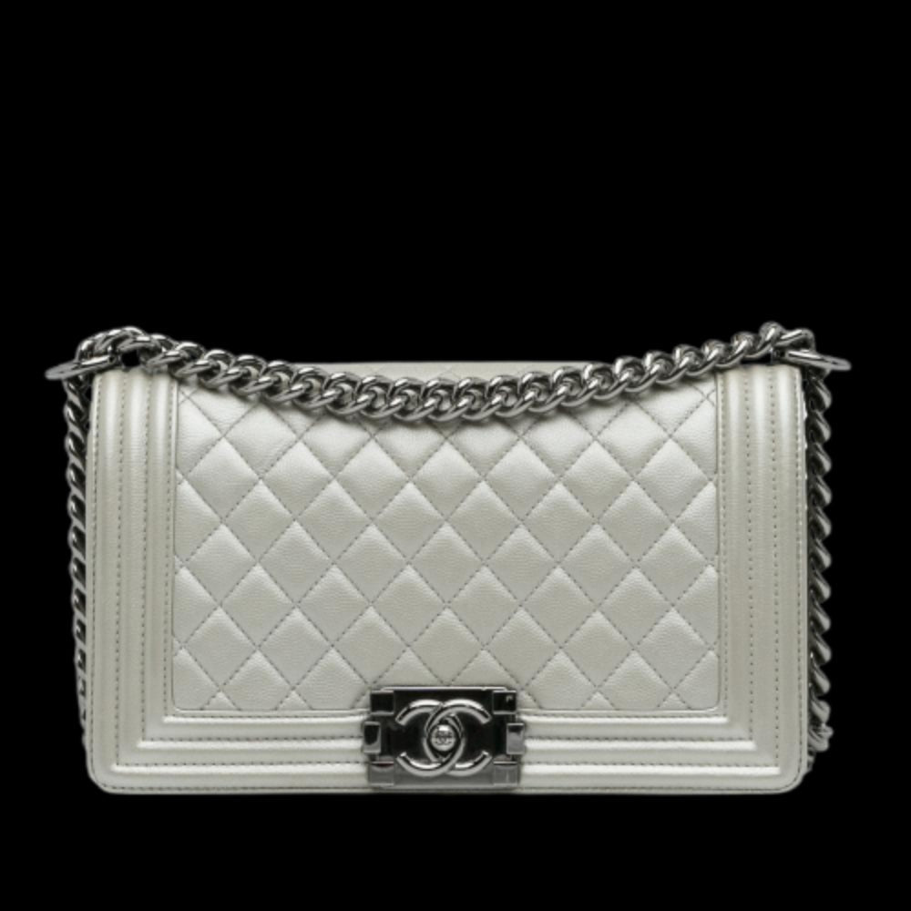Silver Leather Chanel Flap Bag