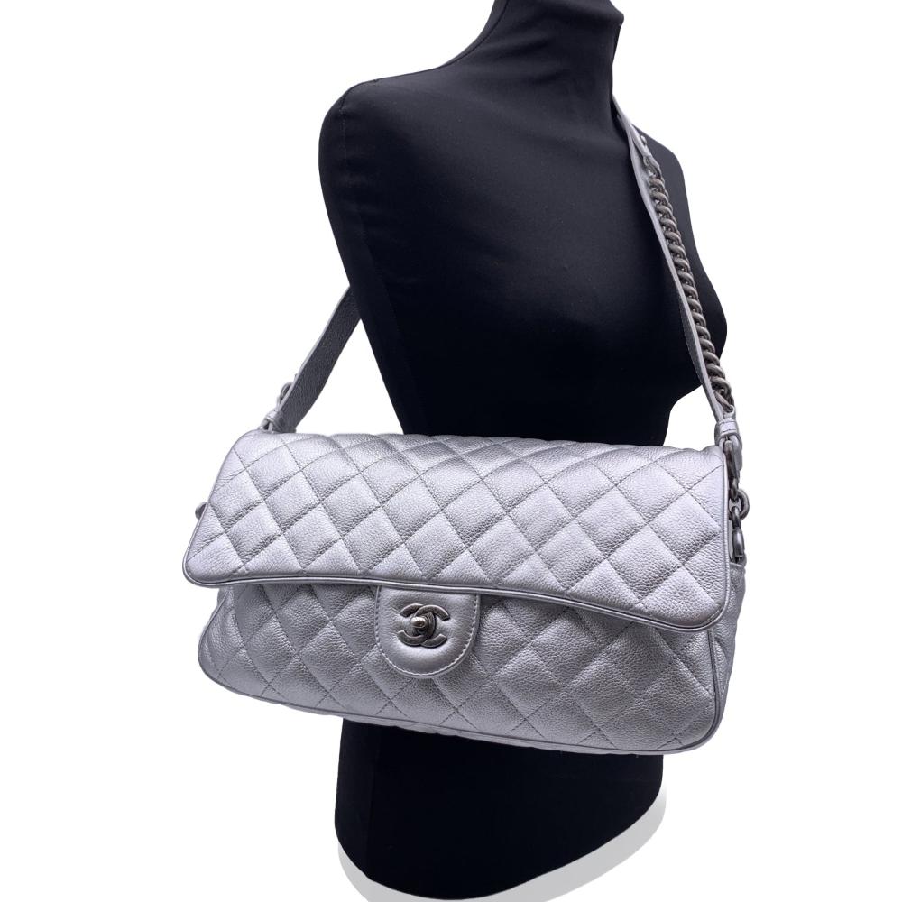 Silver Leather Chanel Flap Bag