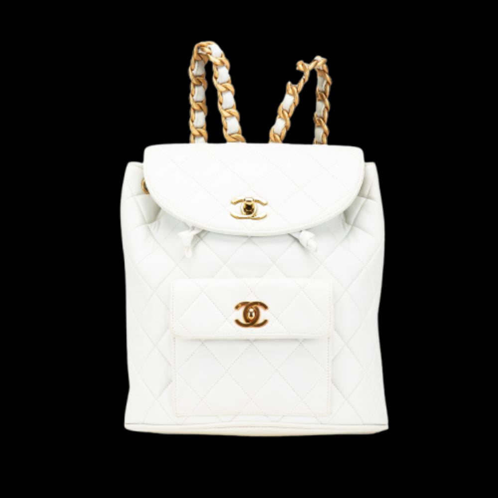 White Leather Chanel Backpack